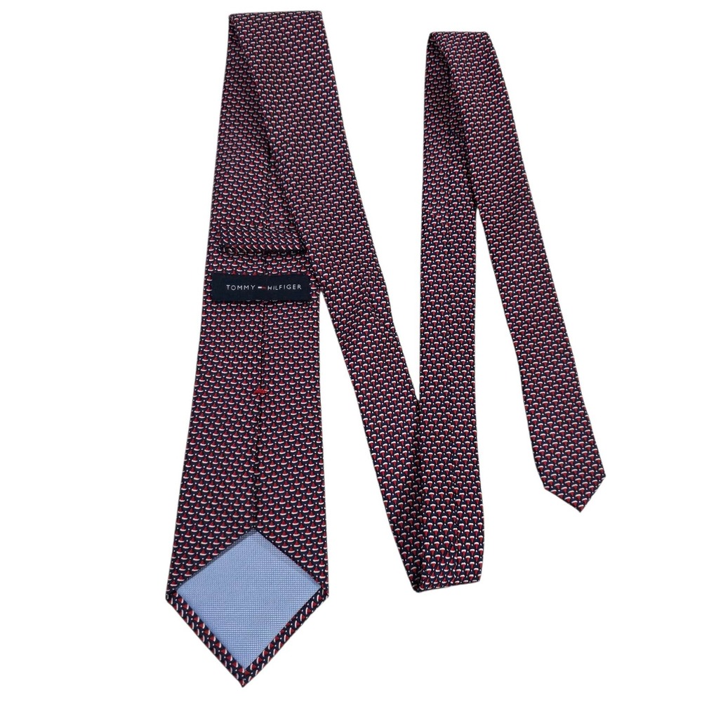 Tommy Hilfiger Mens Silk Christmas Santa Hat Pattern Necktie Red Blue White
